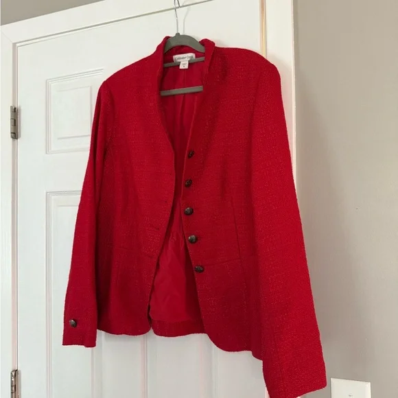 Coldwater Creek Red Blazer Jacket Button Detail Military Holiday Christmas - Picture 4 of 9